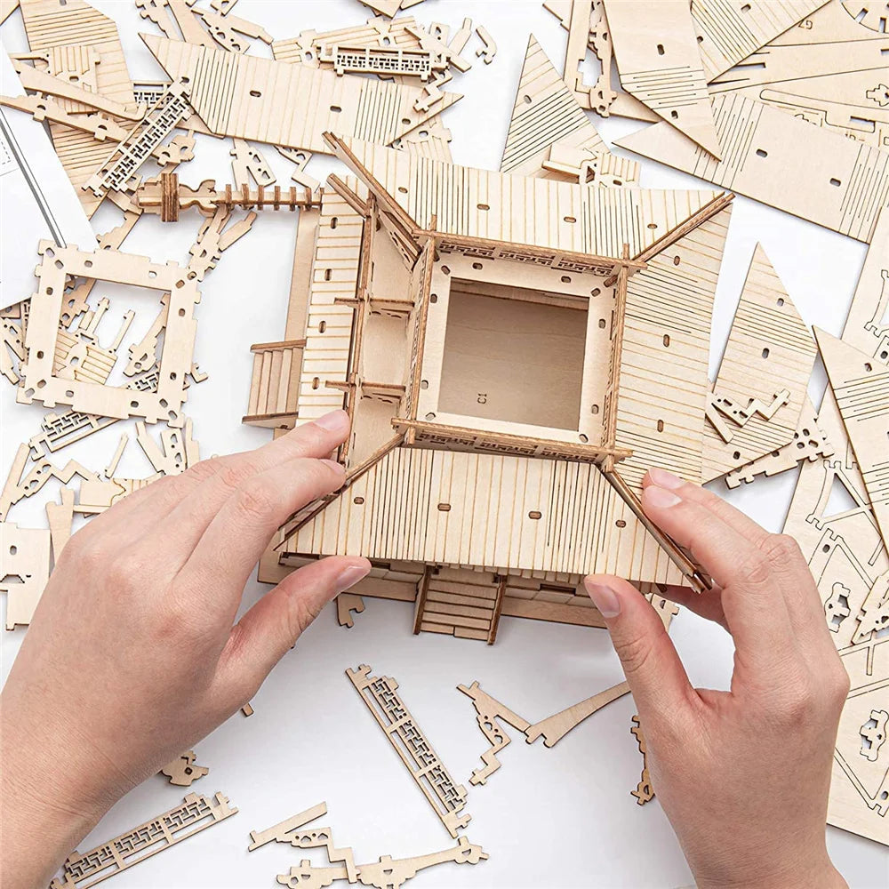 Robotime 275-Pcs DIY 3D Pagoda Wooden Puzzle - Engaging Assembly Fun