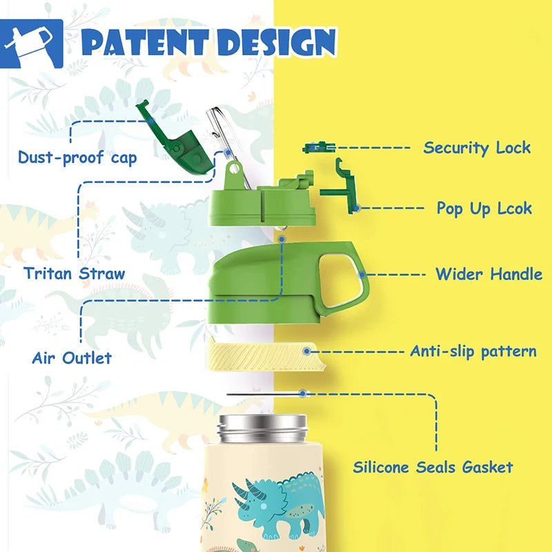 FJbottle Kids Dinosaur Water Bottle - Insulated & BPA-Free
