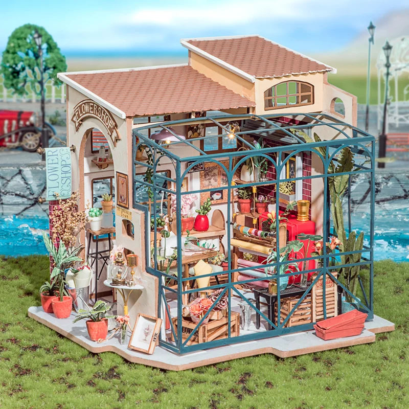 Robotime DIY Emily's Flower Shop Wooden Dollhouse Kit for All Ages