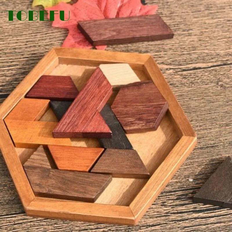 Wooden Geometric Shape Puzzle - Educational Brain Teaser for Kids