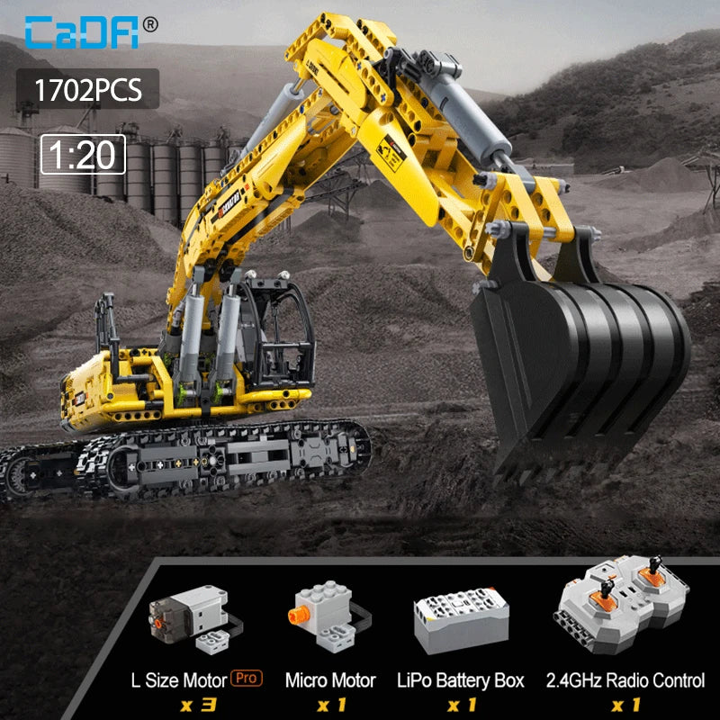 Cada 1702-Piece Remote Control Excavator Building Blocks for Kids