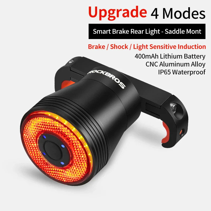 ROCKBROS Smart Auto Brake Sensing Tail Light - IPX6 Waterproof Safety