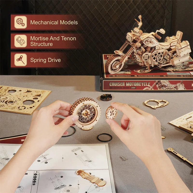 Robotime Wooden Motorcycle Model Kit - 420 PCS DIY Building Toy