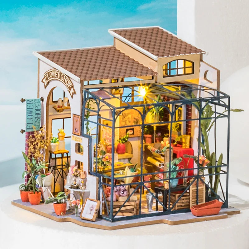 Robotime DIY Emily's Flower Shop Wooden Dollhouse Kit for All Ages