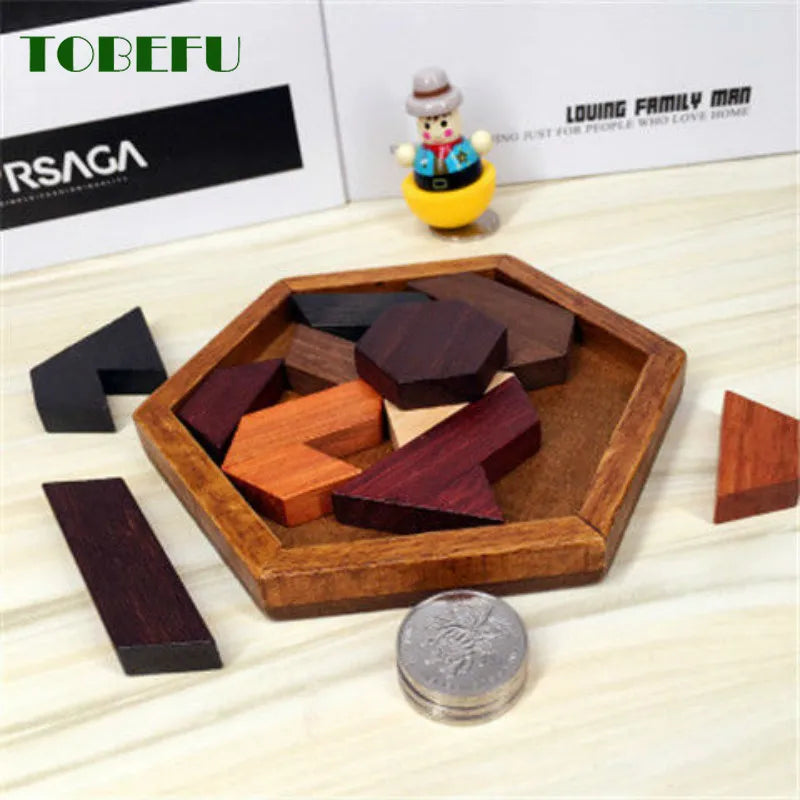 Wooden Geometric Shape Puzzle - Educational Brain Teaser for Kids