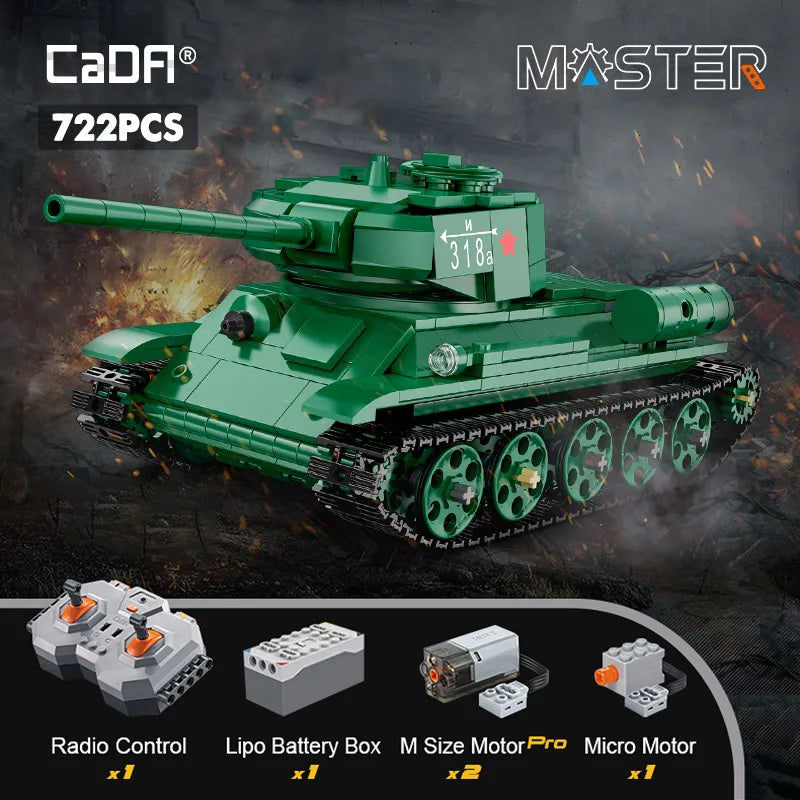 CaDA T34 Medium Tank Building Blocks - Remote Control Military Model
