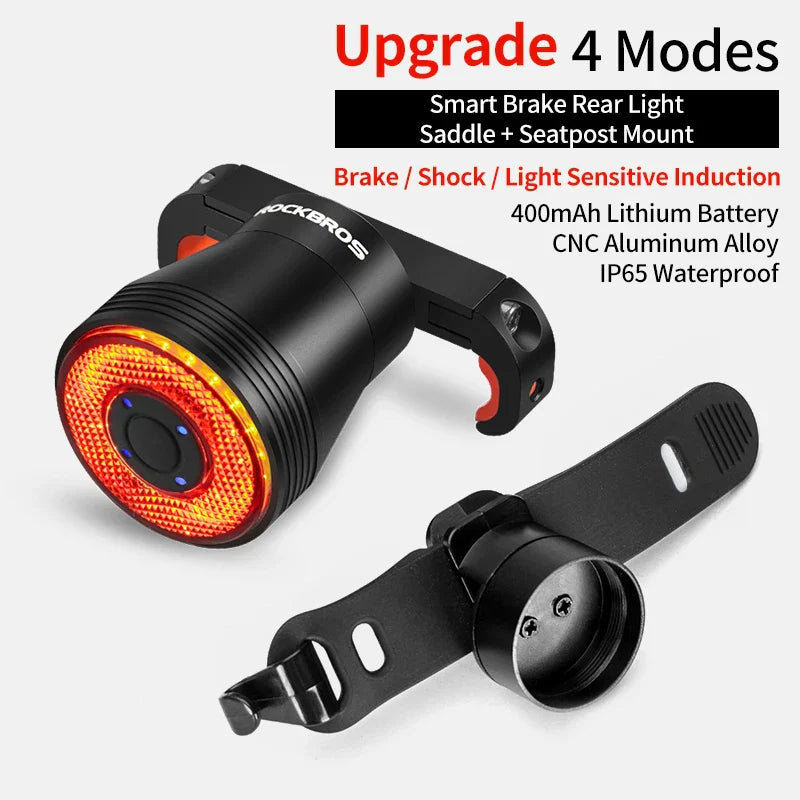 ROCKBROS Smart Auto Brake Sensing Tail Light - IPX6 Waterproof Safety