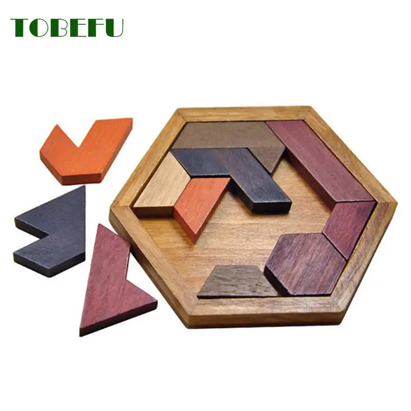 Wooden Geometric Shape Puzzle - Educational Brain Teaser for Kids