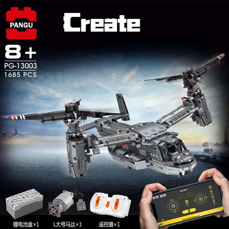 Motorized V-22 Osprey Remote Control Airplane Building Blocks - 1685 PCS