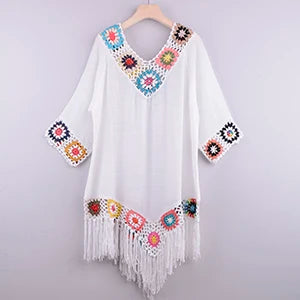 Stylish Crochet Bikini Cover-Up with Fringe Trim for Summer Fun