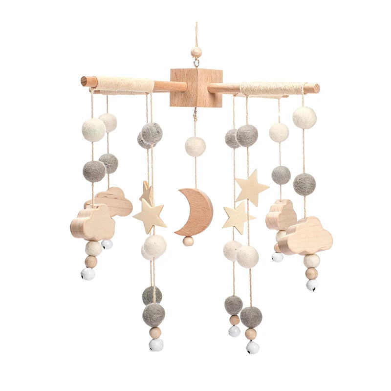 Baby Wooden Elephant Rattle Mobile - Montessori Crib Decor