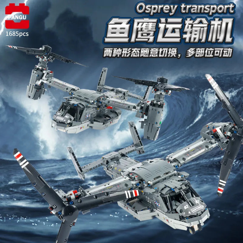 Motorized V-22 Osprey Remote Control Airplane Building Blocks - 1685 PCS