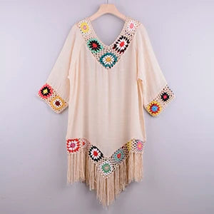 Stylish Crochet Bikini Cover-Up with Fringe Trim for Summer Fun