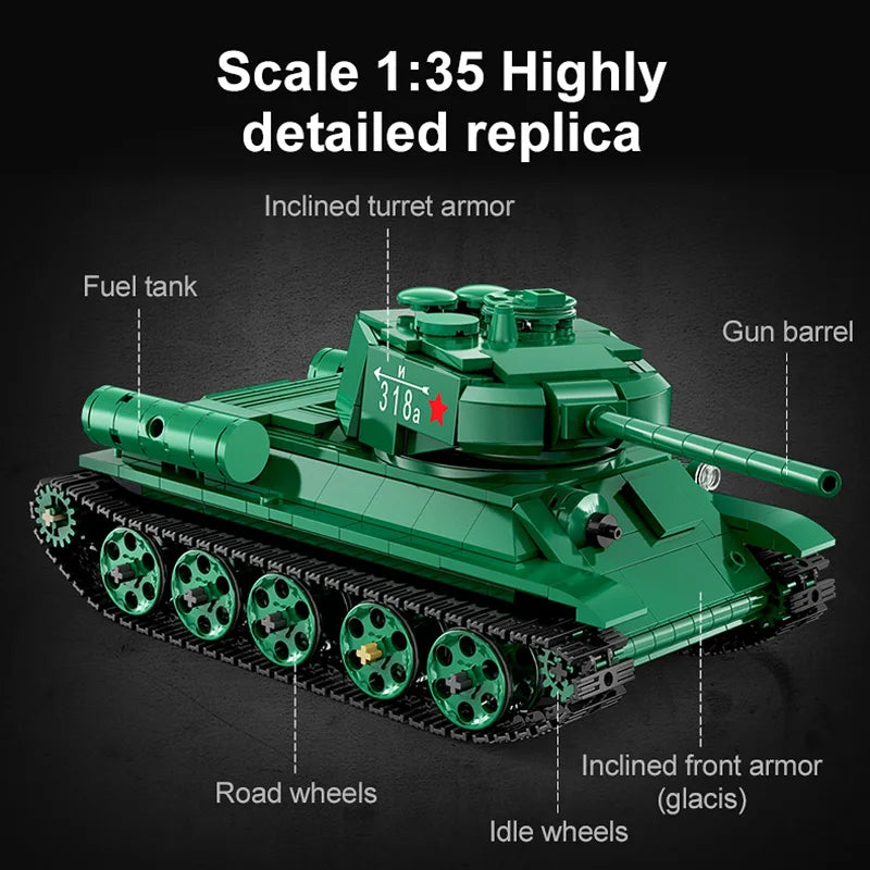CaDA T34 Medium Tank Building Blocks - Remote Control Military Model