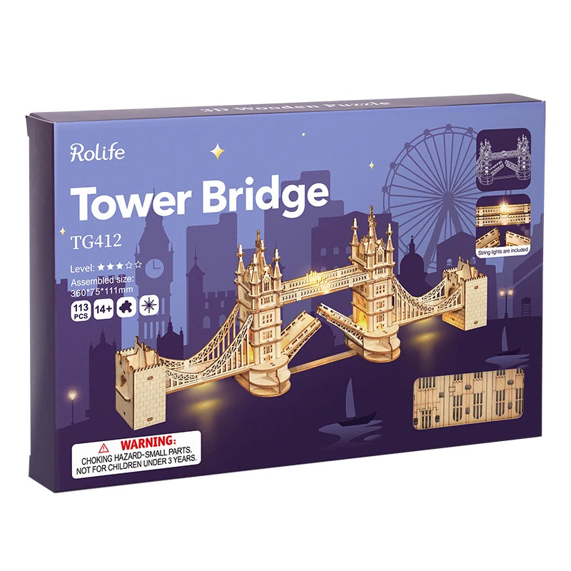 Robotime 3D Wooden Puzzle Kit: Build Big Ben & Tower Bridge