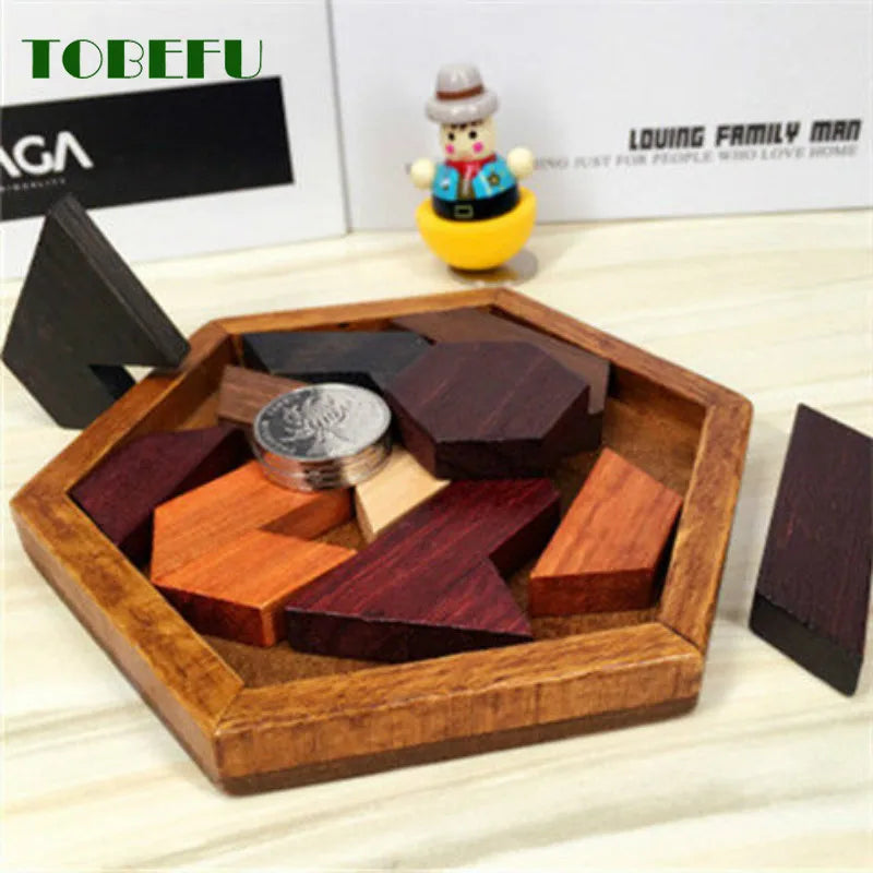 Wooden Geometric Shape Puzzle - Educational Brain Teaser for Kids