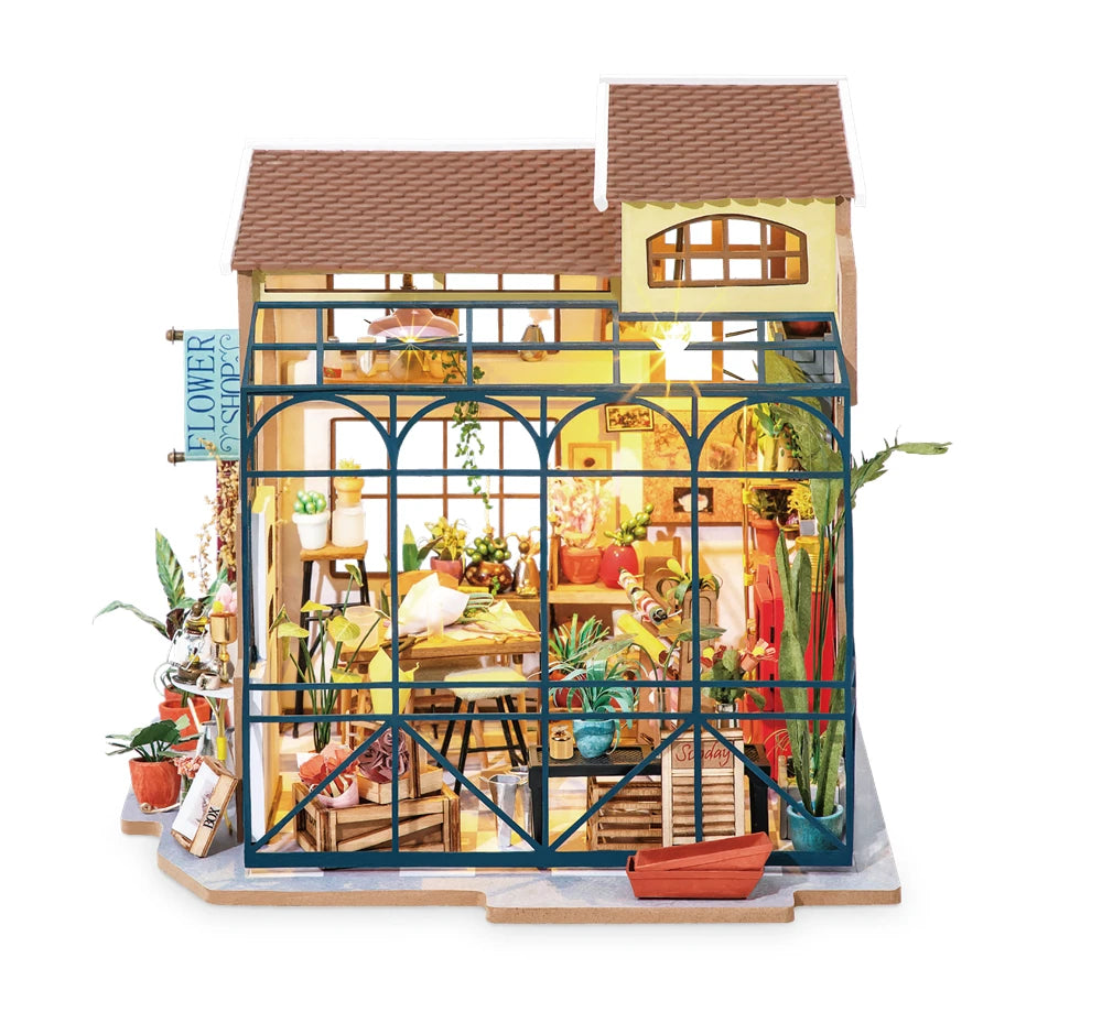 Robotime DIY Emily's Flower Shop Wooden Dollhouse Kit for All Ages