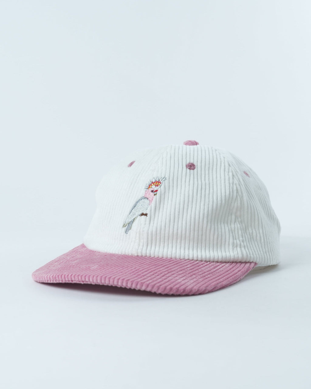 Pink Cockatoo Cap - Retro Corduroy 6 Panel Adjustable Hat