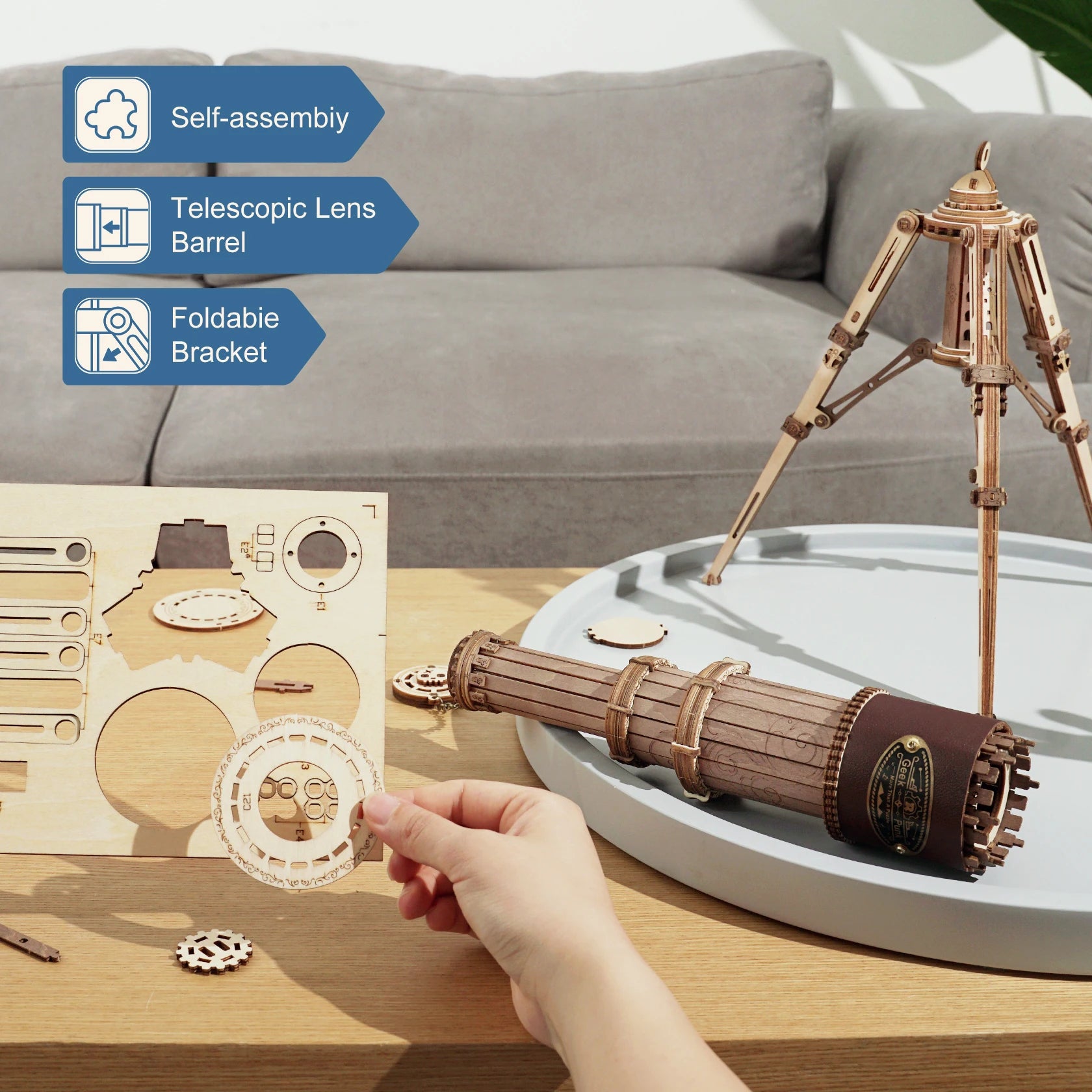 Robotime DIY Telescopic Monocular Telescope - 314pcs Wooden Model Kit