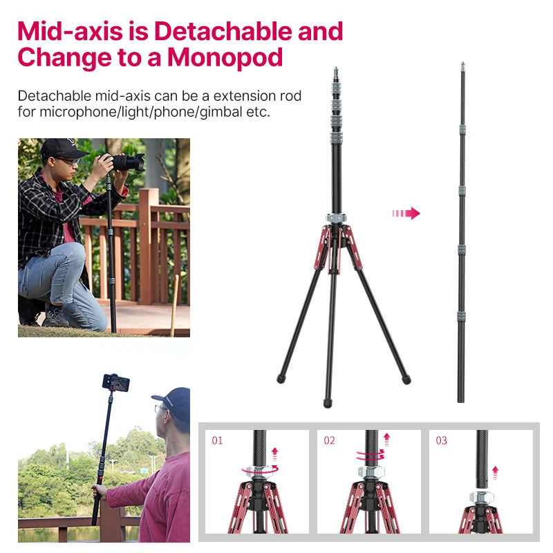 Ulanzi MT-49 Lightweight Carbon Fiber Tripod Monopod for Travel