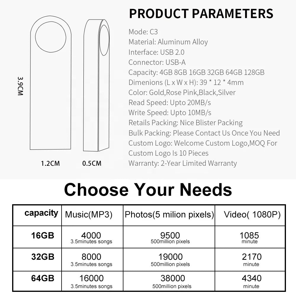 Customized USB Flash Drive – 10PCS, 64GB/32GB/16GB, High Speed