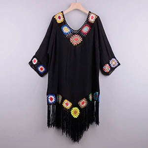 Stylish Crochet Bikini Cover-Up with Fringe Trim for Summer Fun