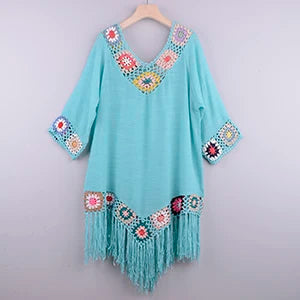 Stylish Crochet Bikini Cover-Up with Fringe Trim for Summer Fun