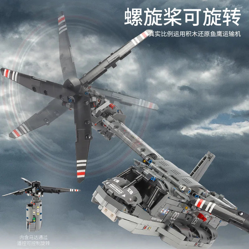 Motorized V-22 Osprey Remote Control Airplane Building Blocks - 1685 PCS