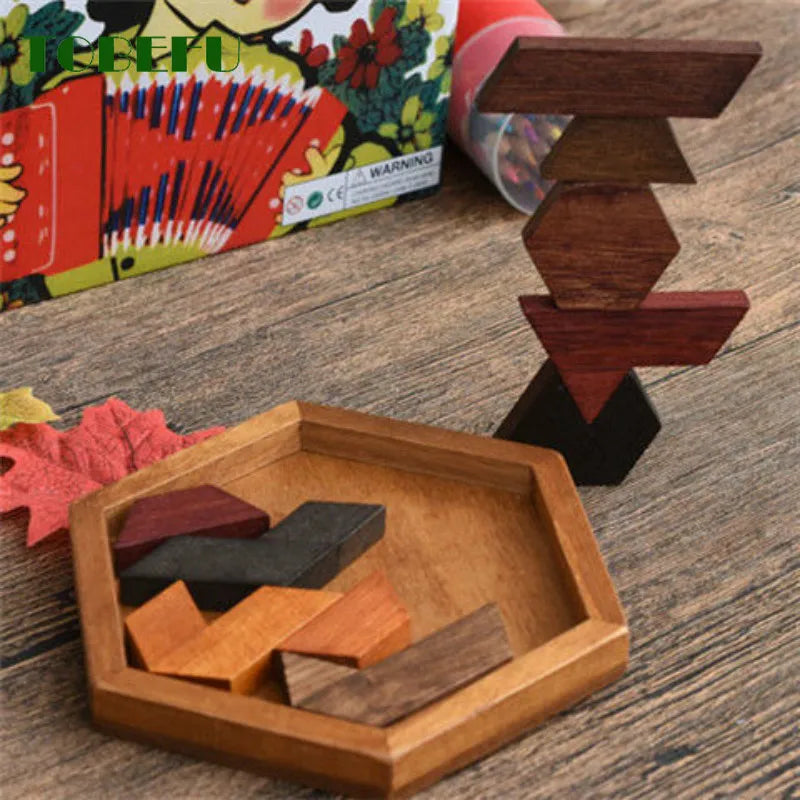 Wooden Geometric Shape Puzzle - Educational Brain Teaser for Kids