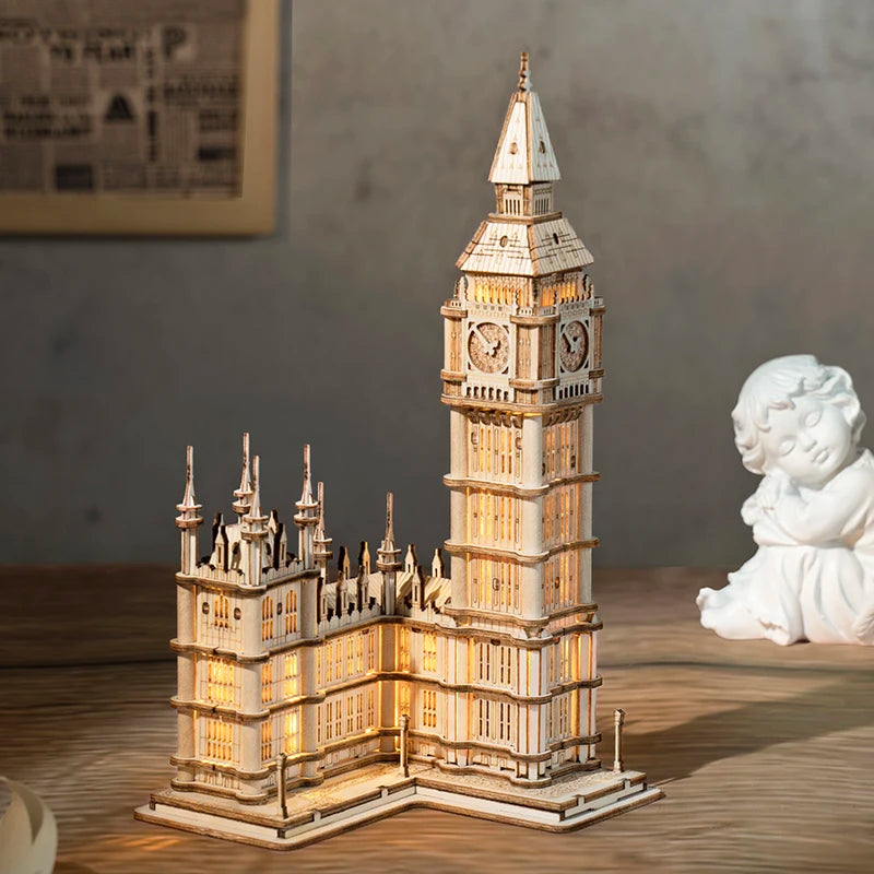 Robotime 3D Wooden Puzzle Kit: Build Big Ben & Tower Bridge