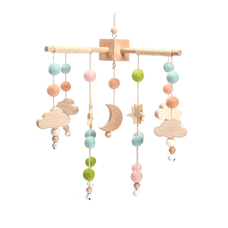 Baby Wooden Elephant Rattle Mobile - Montessori Crib Decor