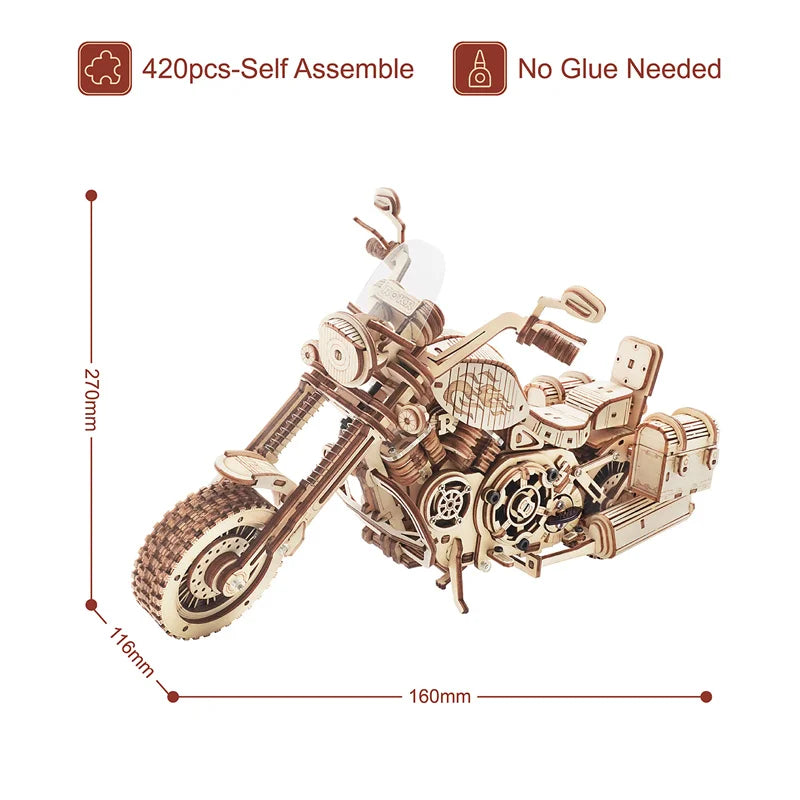Robotime Wooden Motorcycle Model Kit - 420 PCS DIY Building Toy