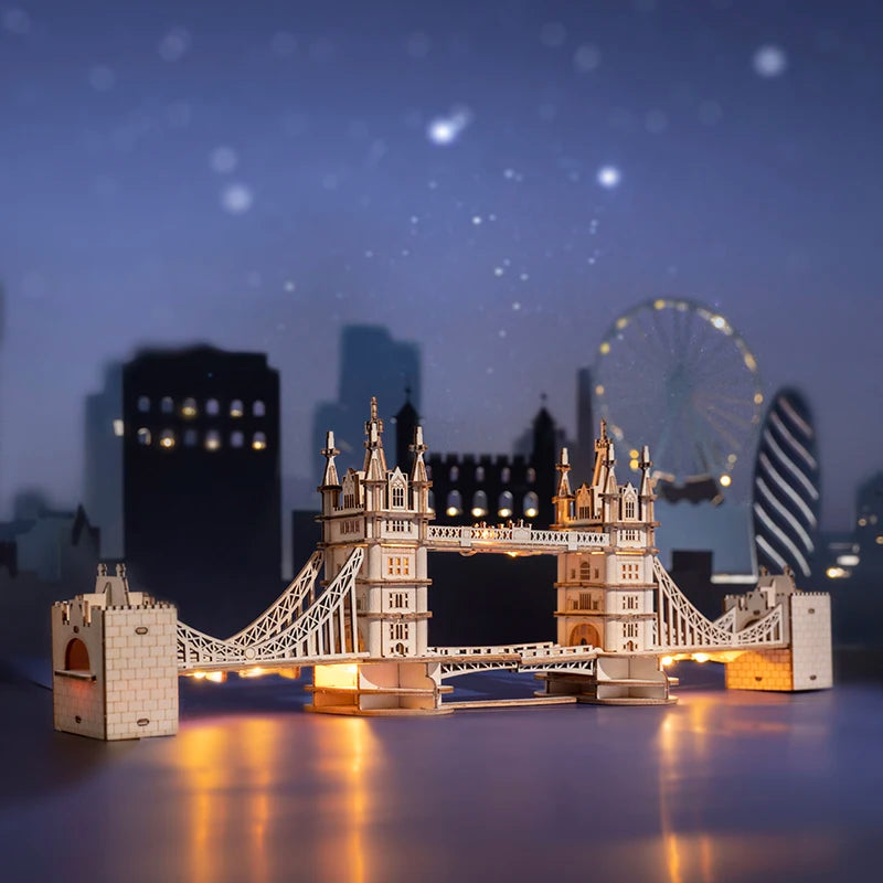 Robotime 3D Wooden Puzzle Kit: Build Big Ben & Tower Bridge
