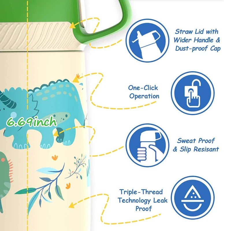 FJbottle Kids Dinosaur Water Bottle - Insulated & BPA-Free
