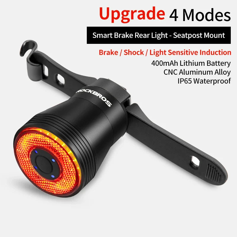 ROCKBROS Smart Auto Brake Sensing Tail Light - IPX6 Waterproof Safety