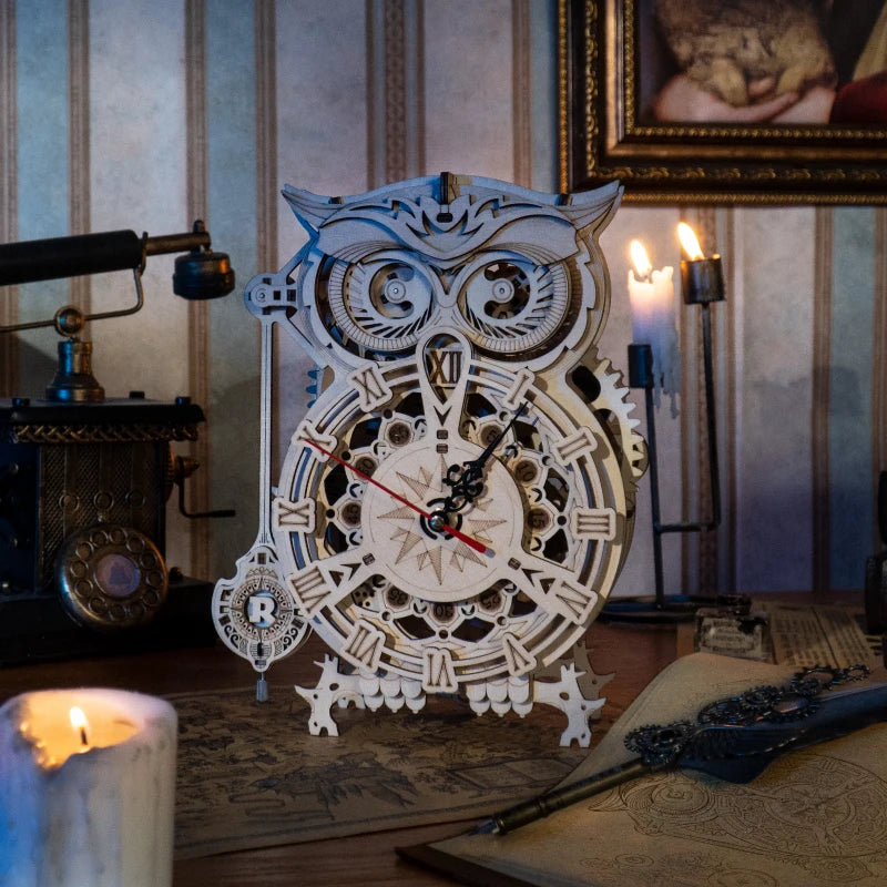 Robotime DIY 3D Owl Clock Kit - Creative Wooden Model for All Ages