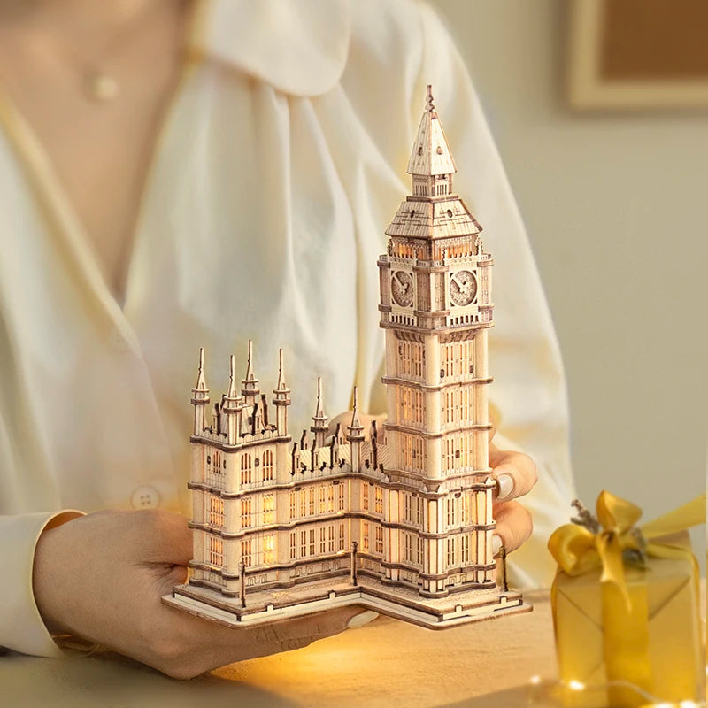 Robotime 3D Wooden Puzzle Kit: Build Big Ben & Tower Bridge