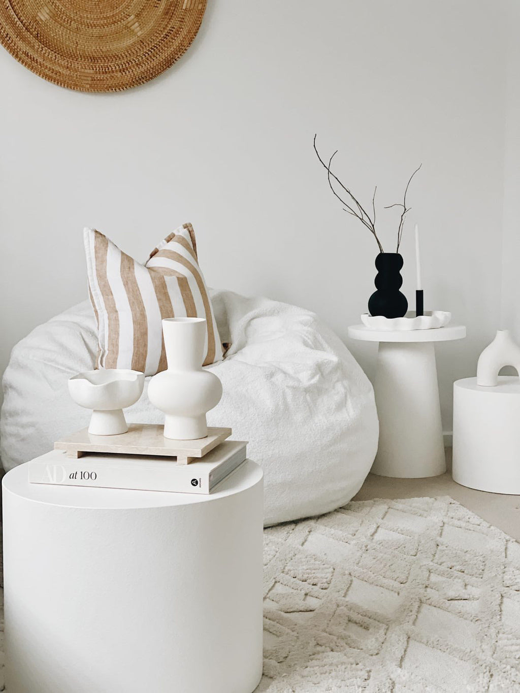 Luxurious French White Boucle Fur Bean Bag - Cozy & Stylish