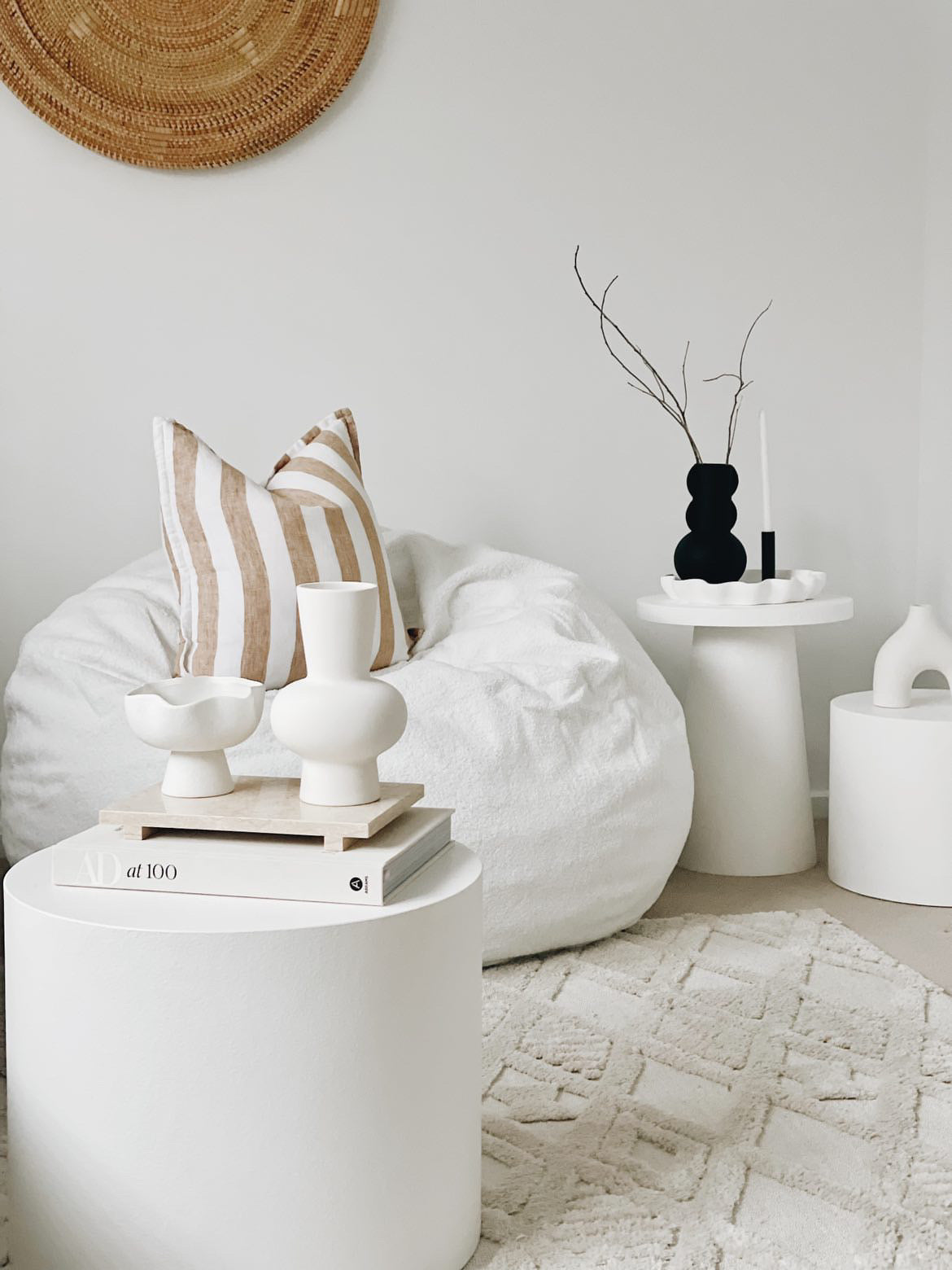 Luxurious French White Boucle Fur Bean Bag - Cozy & Stylish