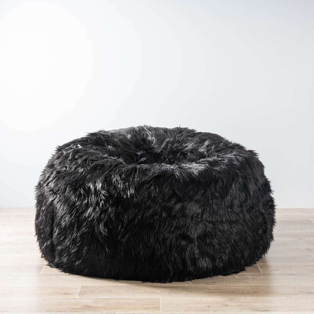 Luxurious Black Faux Fur Bean Bag - Stylish Comfort & Sophistication