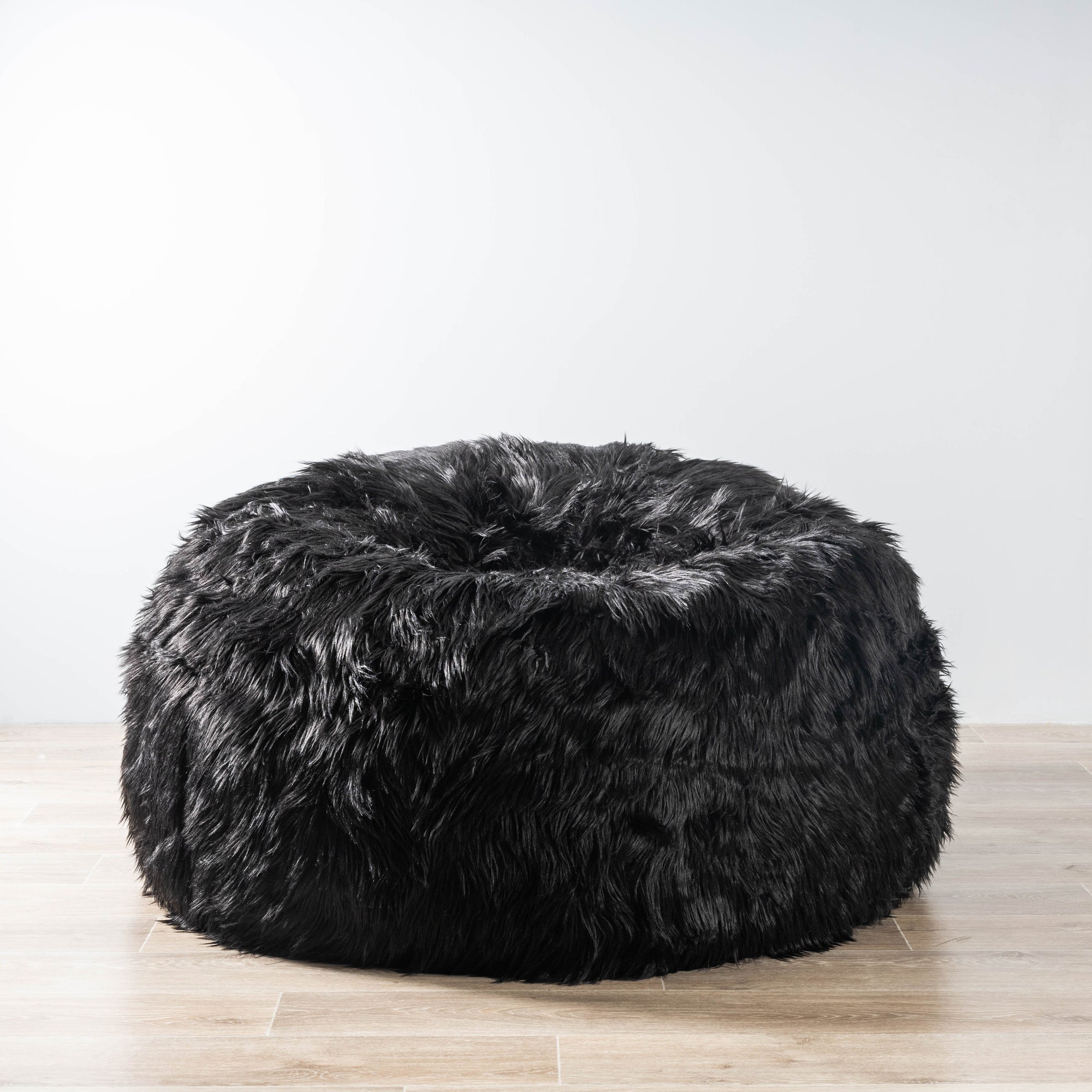 Luxurious Black Faux Fur Bean Bag - Stylish Comfort & Sophistication