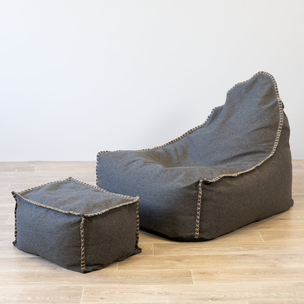 Knox Charcoal Bean Bag & Ottoman Set - Ultimate Comfort Lounge Duo