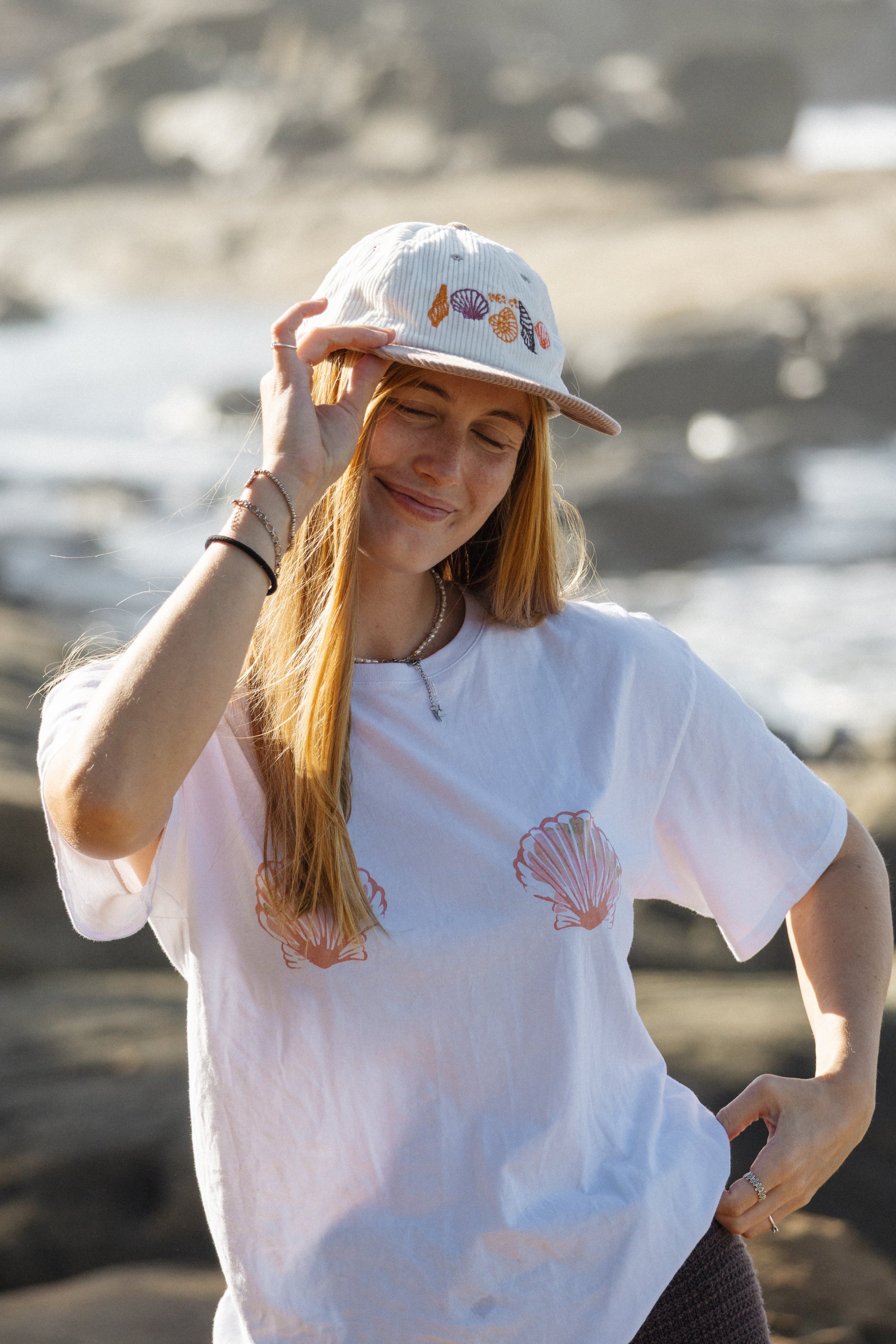 Trendy Corduroy Seashell Cap - 70s Inspired Adjustable Hat