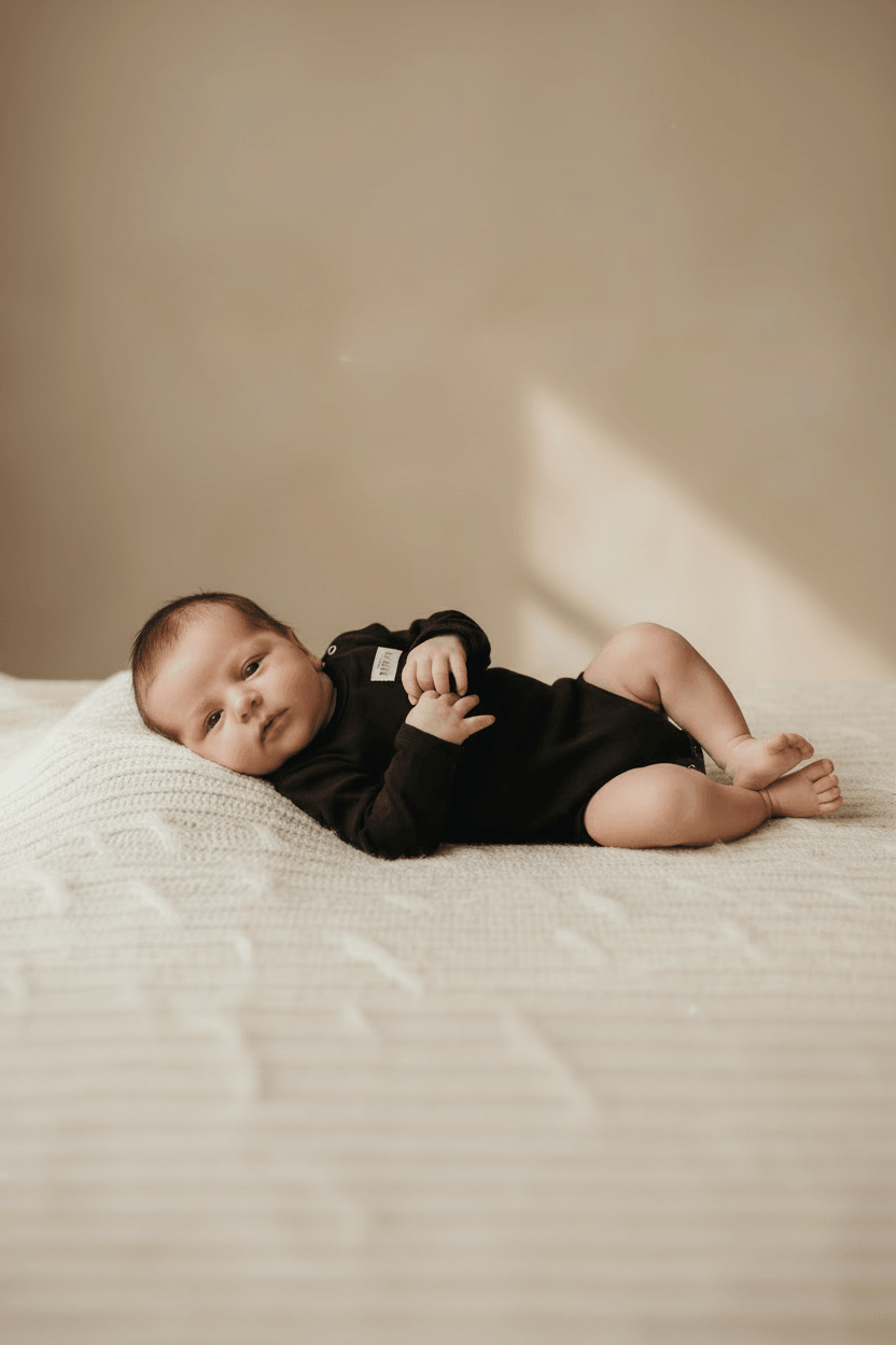 Papitō Soft Cotton Winter Bodysuit for Newborns - Dusty Black