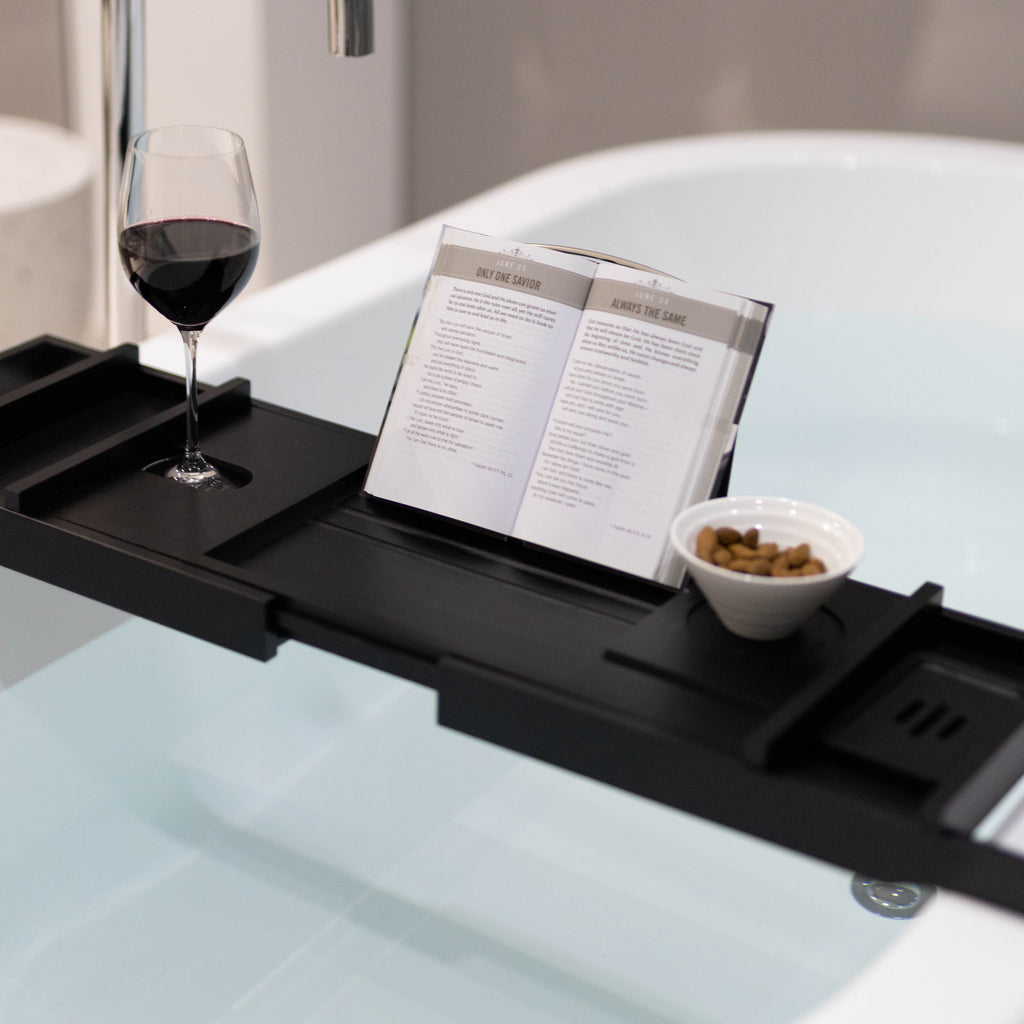 Serenity Bamboo Bath Caddy - Elegant Black Relaxation Accessory