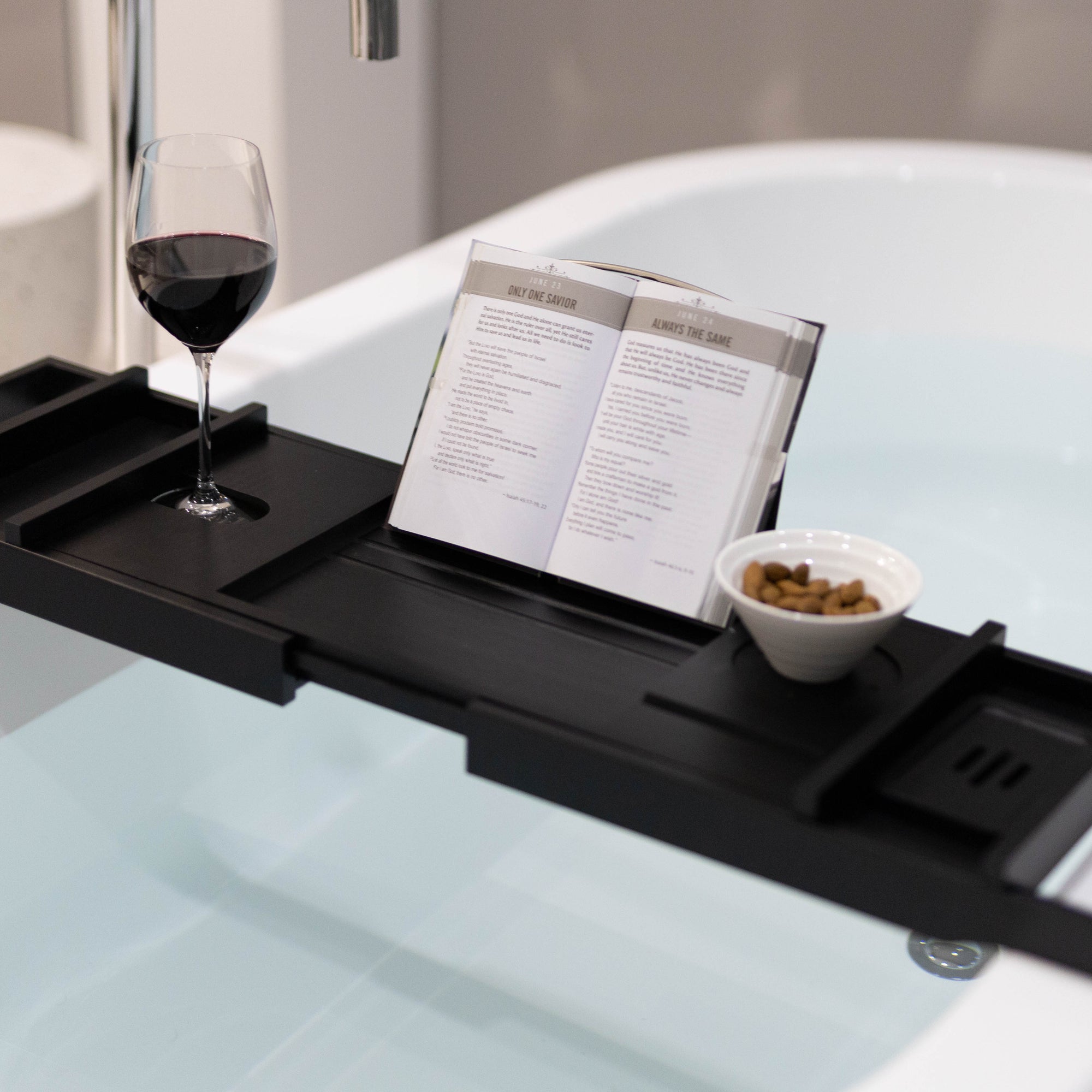 Serenity Bamboo Bath Caddy - Elegant Black Relaxation Accessory