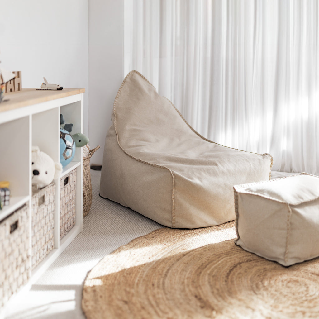 Knox Natural Bean Bag & Ottoman Set for Ultimate Relaxation