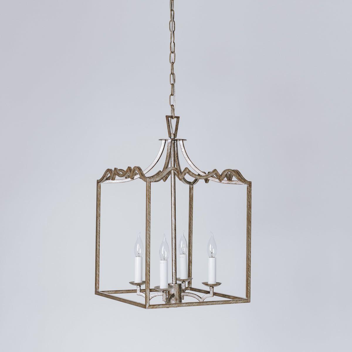 Palazzo Modern Detailed Box Frame Lantern Pendant Light - Brushed Champagne
