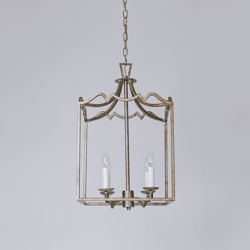 Palazzo Modern Detailed Box Frame Lantern Pendant Light - Brushed Champagne