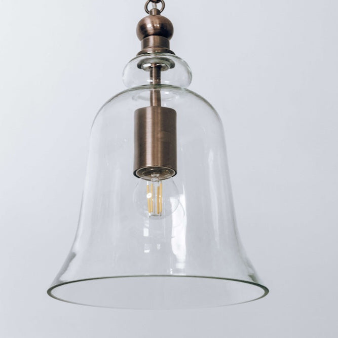 Gracie Glass Bell Pendant Light - Antique Copper Elegance